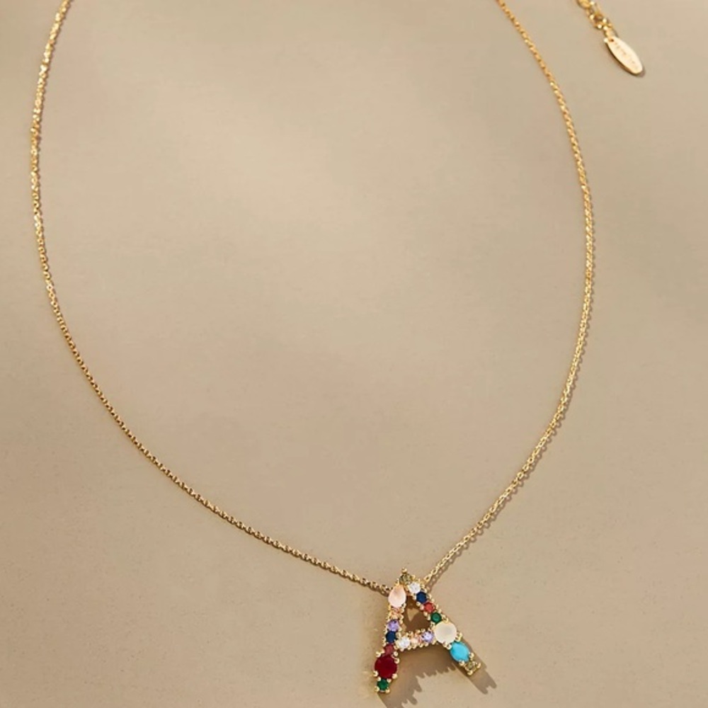 New🌟Anthropologie-“A”Colorful Stone Necklace